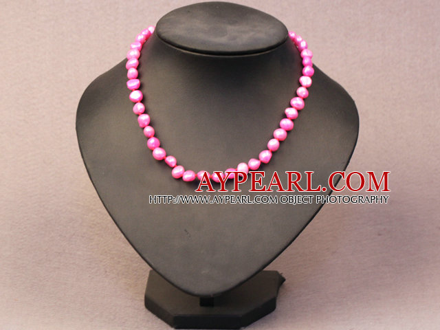 Simple Trendy Style Women Natural Hot Pink Potato Pearl Necklace