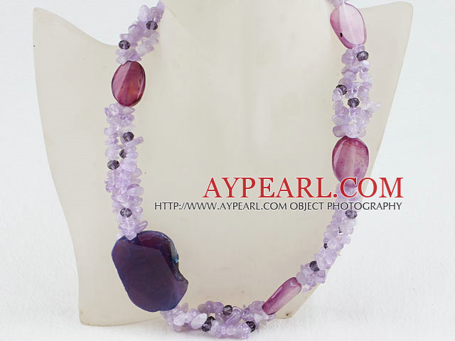 Nice Purple Agate And Purple Jade Chips Strand Necklace With Moonight Clasp