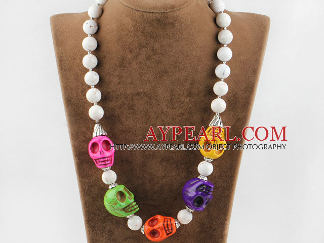 Single Strand Multi Color Skull Turquoise Halloween Necklace
