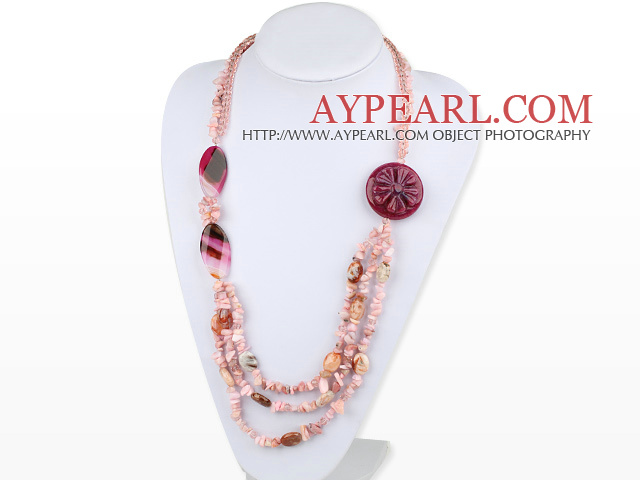 Big Design Pink Crystal og Pink Opal Necklace