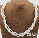 Trois Strand White Pearl et Opal Collier Cristal