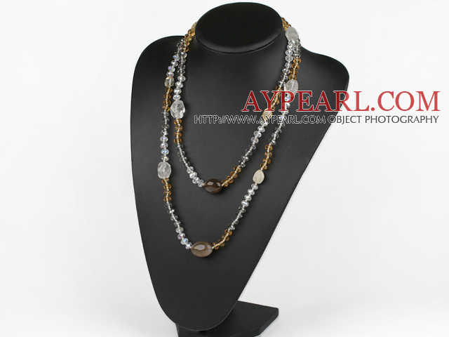 Lange Stil Kristall und Gray Agate Halskette