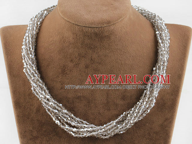 Multi Strand Gray Manmade Crystal Necklace with Big Magnetic Clasp