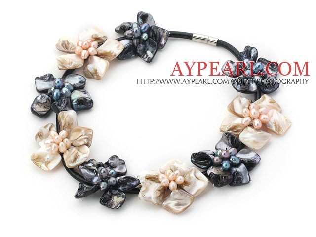 New Design Black and White Shell Blume Halskette