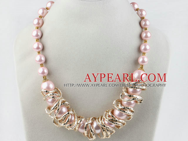 New Design 12-16mm Pink Seashell Beads Necklace with Magnetic Clasp