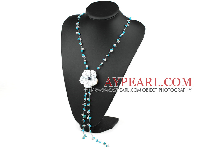 6-8mm turquoise and shell flower necklace with lobster clasp