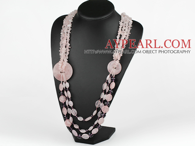 Big Design Multi Strand Rose Quartz Necklace