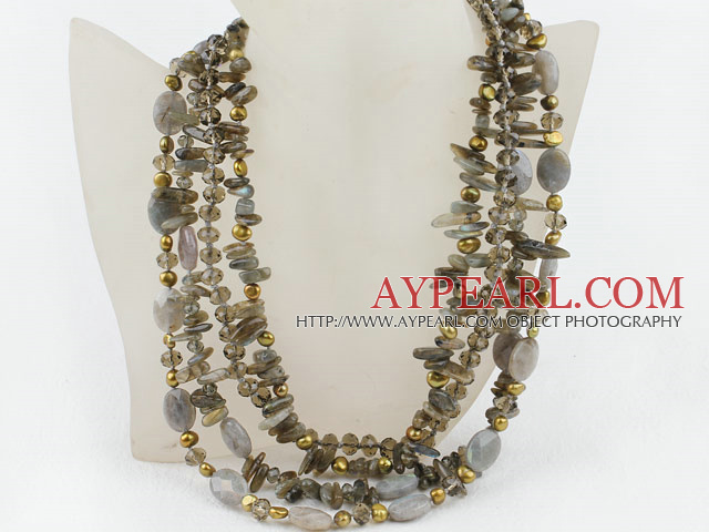 Multi Strand Pearl Crystal and Flashing Stone Necklace