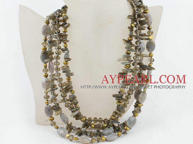 Multi Strand Perle Kristall und Flashen Stone Necklace