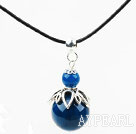 Classic Design Dark Blue Agate anheng halskjede med justerbar Chain