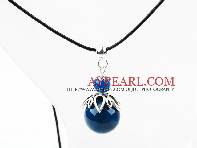 Classic Design Dark Blue Agate Pendant Necklace with Adjustable Chain