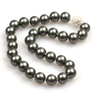 14mm Gray Black Color Round Sea Shell Beaded Necklace with Magnetic Clasp