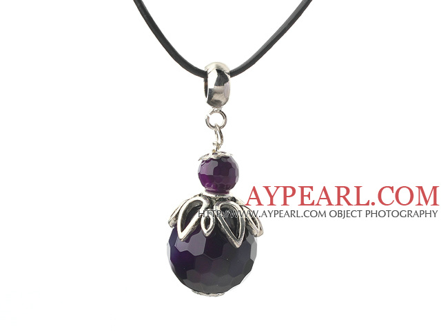 Classic Design Faceted Dark Purple Agate Pendant Necklace with Adjustable Chain