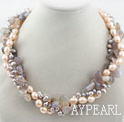 Assortert Freshwater Pearl og Gray Agate halskjede