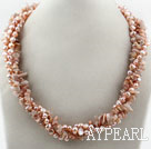 Lang stil to tråder Pink Freshwater Pearl and Sun Stone Necklace (No Clasp)