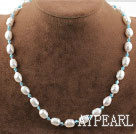 Single Strand White Freshwater Pearl and Lake Blue Crystal Necklace