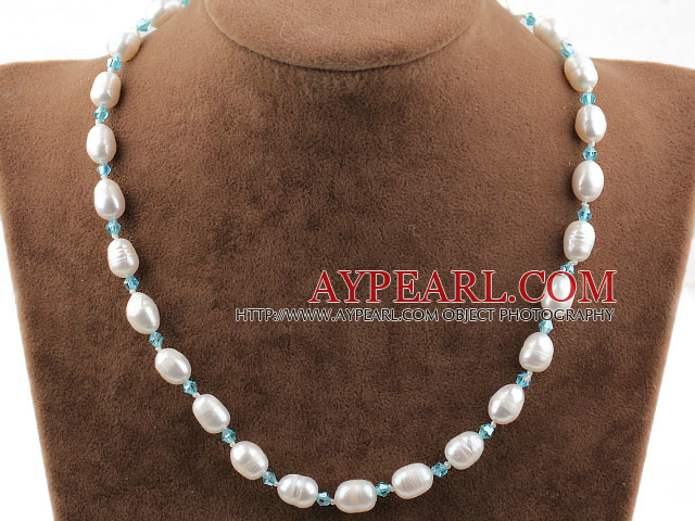 Одноместный Strand пресной воды Белого озера и Pearl Blue Crystal ожерелье