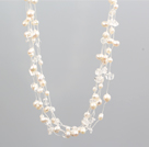 Enkel Strand Natural Pink Freshwater Pearl og Black Crystal halskjede