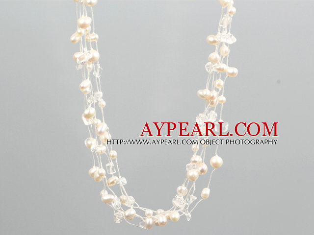 Multi Strand alb de apă dulce Pearl Crystal colier