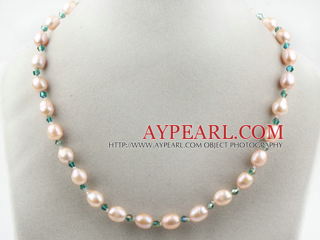 Simple Strand naturel d'eau douce rose perle et vert Collier Cristal