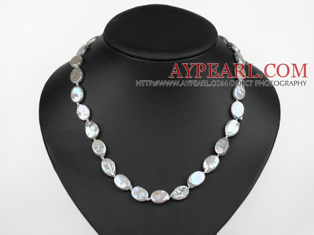 Oval Shape Gray Rebirth Pearl Necklace with Heart Toggle Clasp