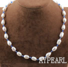 Single Strand White Freshwater Pearl and Sky Blue Crystal Necklace