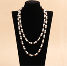 Graceful Long Style Double Strand 8-9mm Natural White & Pink & Black Freshwater Pearl Necklace (Sweater Chain)
