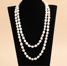 Graceful Long Style 9-10mm Natural White Freshwater Pearl Necklace (Sweater Chain)