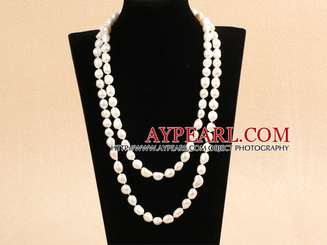 Grasiøs Long stil 9-10mm Natural White Freshwater Pearl Necklace (genser Chain)