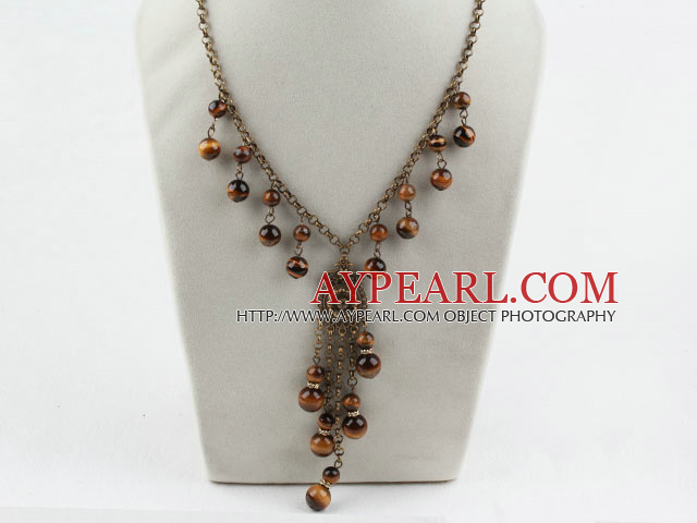 Vintage Style Tiger Eye Necklace with Lobster Clasp