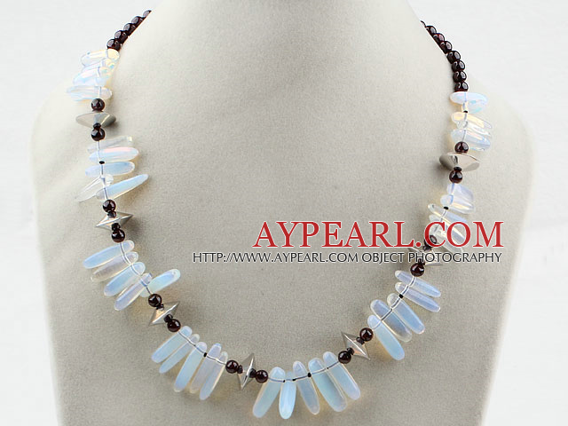 Round Garnet and Branch Shape Opal Necklace