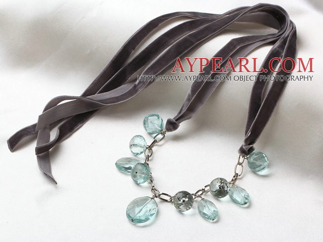 Simple Style Aquamarine Sea Kristall Halskette mit Gray Cord