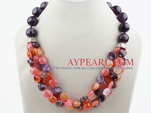New Design Amethyst and Agate and Cherry Quartz Necklace with Moonlight Clasp