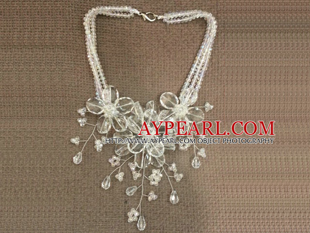 Underbara uttalande Multi Layer Vit Serie Crystal Flower Party halsband