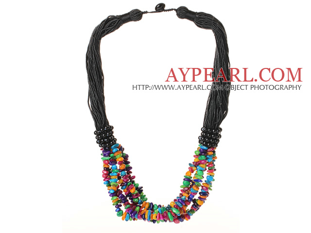 Blandade Multi Strands Multi Color Shell Halsband med svart tråd