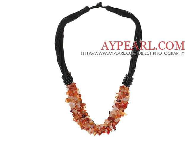 Brins multi Agate Natural Color Chips collier avec du fil noir