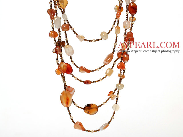 Multi Strands Natural Color Agate Chips Necklace with Black Thread Multi Strands Natural Color Akaatti Chips Kaulakoru Musta Thread