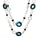 Beautiful Long Cool Style Phoenix Stone and Black Pearl Beads Necklace