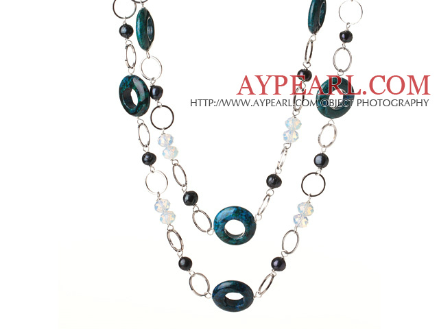 Vakre Long Cool Stil Phoenix Stone og Black Pearl perler halskjede