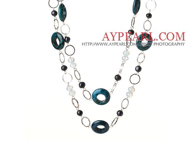 Schöne Long Cool Stil Phoenix Stone und Black Pearl Perlen Halskette