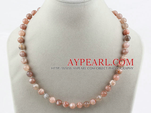 8mm Sunstone Beaded Necklace with Ball Clasp