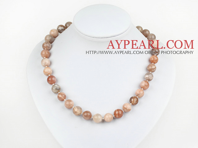 Beautiful 12Mm Natural Sunstone Beaded Necklace With Elegant Ring Charm Clasp