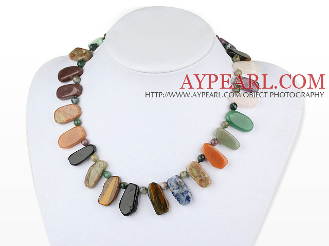chic multi color stone necklace with toggle clasp