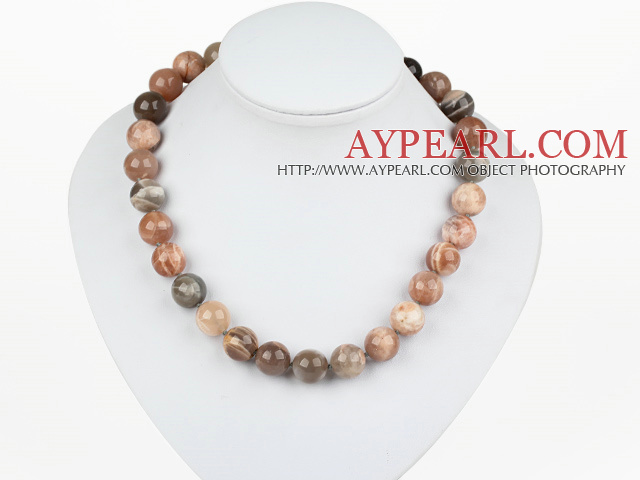 Popular 14Mm Natural Sunstone Beaded Necklace With Elegant Ring Charm Clasp