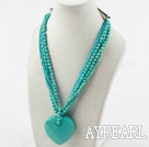 Multi Strand Turkos och blå Crystal Halsband med Big Turquoise Pendant