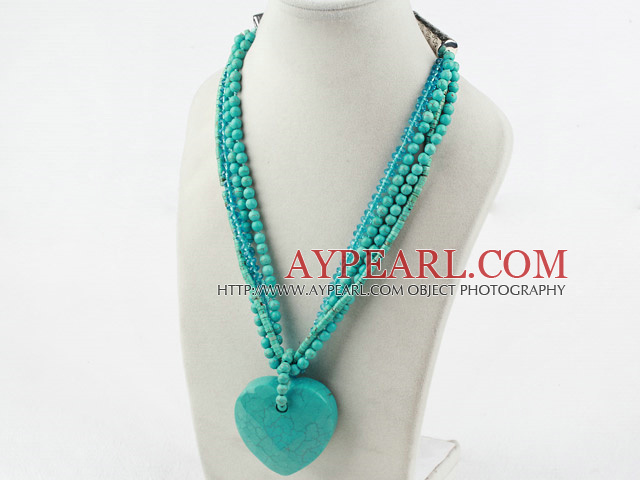 Turquoise Strand multi et collier à pendentif en cristal bleu turquoise Big