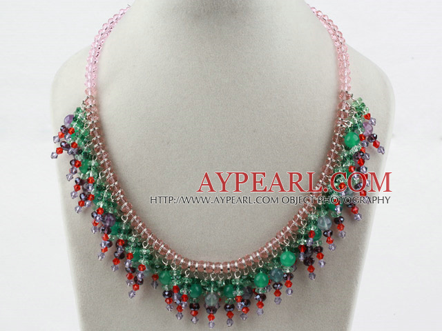 Assorted Multi Color Crystal och Aventurin och Rainbow Fluorit halsband