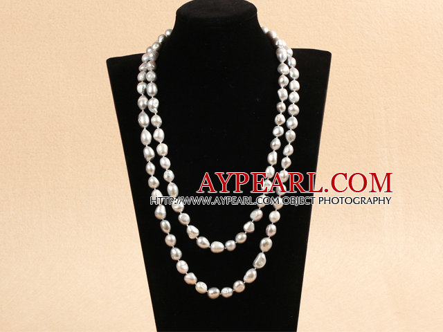 Grasiøs Long stil 9-10mm Natural Gray Freshwater Pearl Necklace (genser Chain)