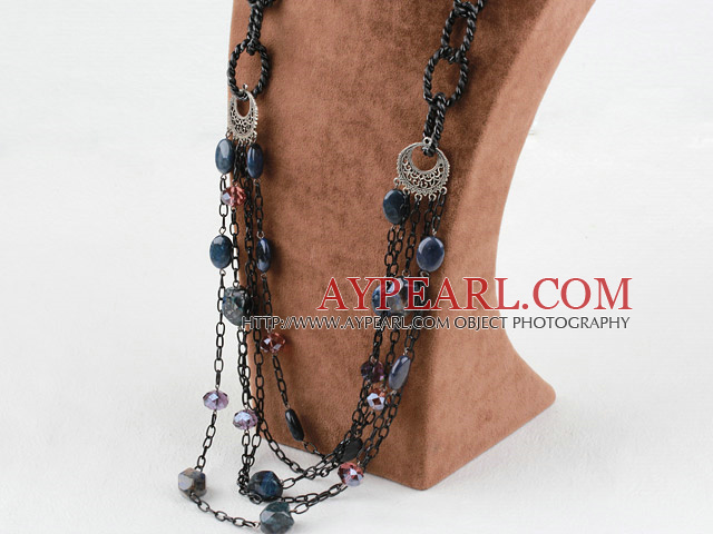 Multi Layer Sodalite og Crystal halskjede med Metal Chain