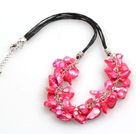 New Arrival Rose Pink Color Teeth Shape Pearl Necklace with Lobster Clasp